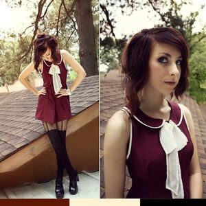 Burgundy bow neck mini dress